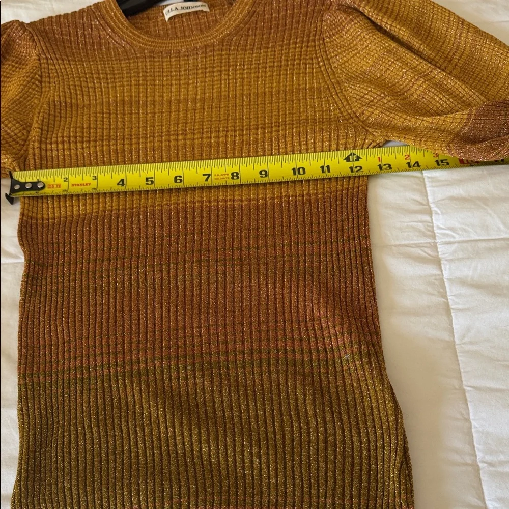 Ulla Johnson Metallic Ribbed Puff-Sleeve Top in Mustard & Bronze